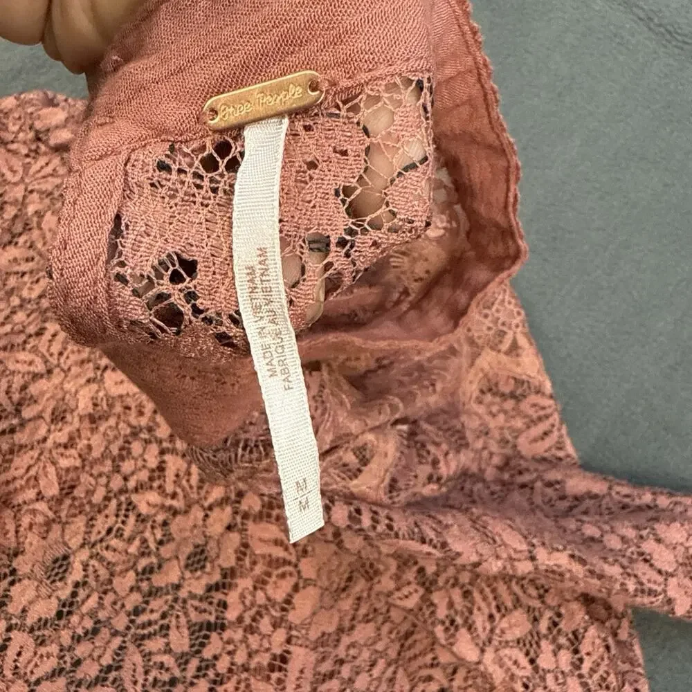 Free People Secret Origins Lace Tunic Dusty Mauve Size Medium